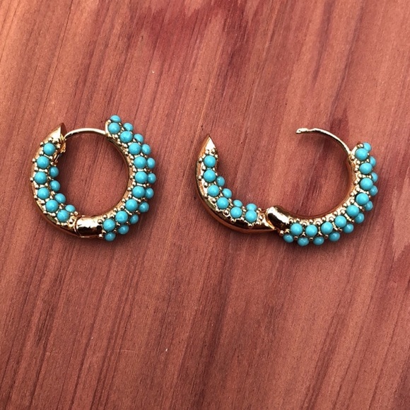 Golden hoops with blue enamel - Picture 5 of 7